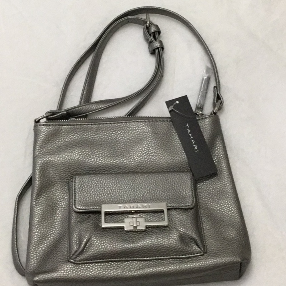 SOLD. 🌻. NWT Tahari Pewter Crossbody Purse w/ adj. strap - Picture 1 of 6